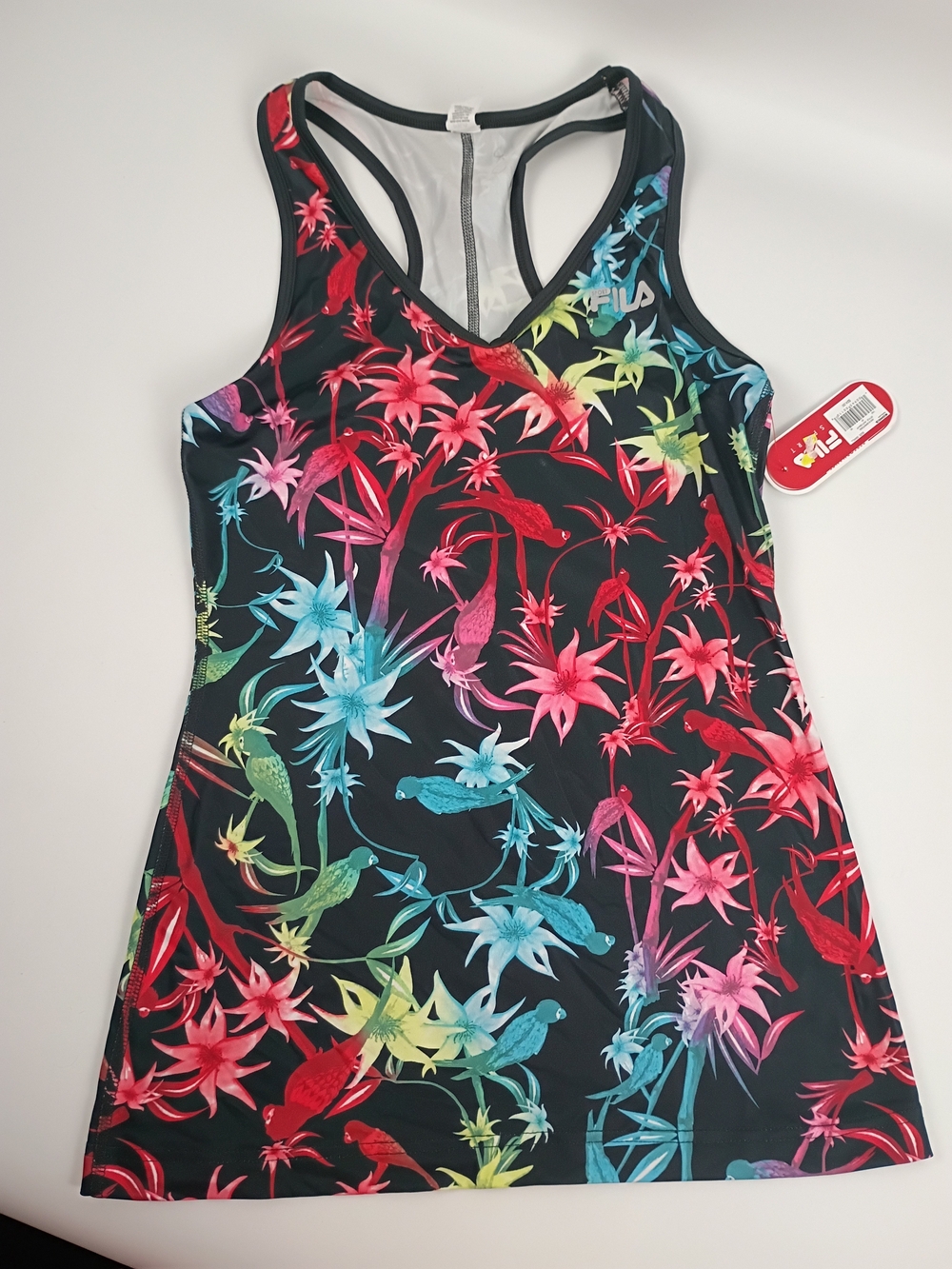 Fila Black Tropical Performance Tank with Red and Green Accents